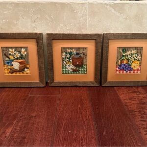 Rustic Framed Cross-Stitch Art Set of 3